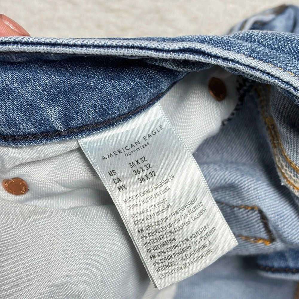 American Eagle Mens Slim Distressed Jeans 36x32 Blue Airflex+ Temp Tech Ripped